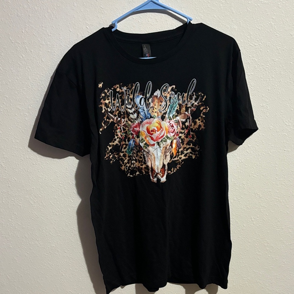 Black Wild Soul Graphic Tee with Floral Design